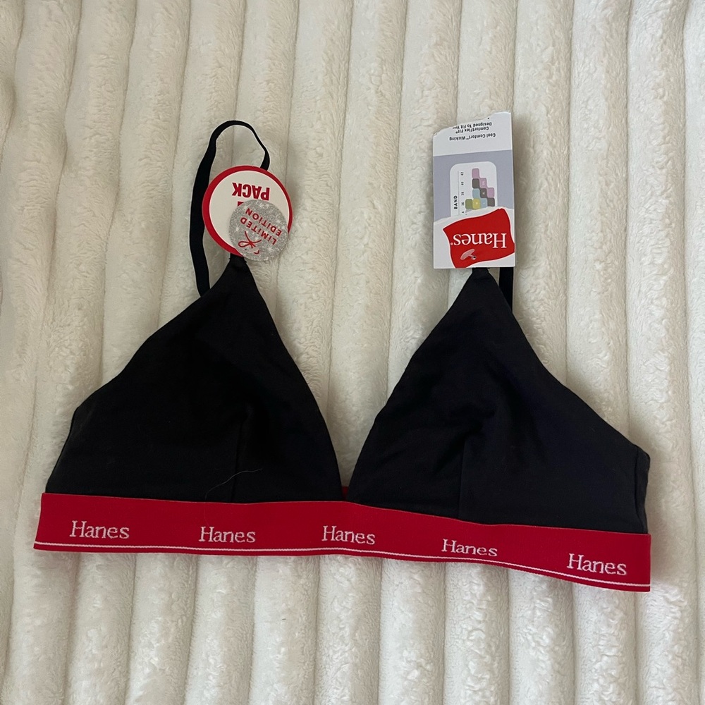 NWT Hanes Black Bralette with Red Band